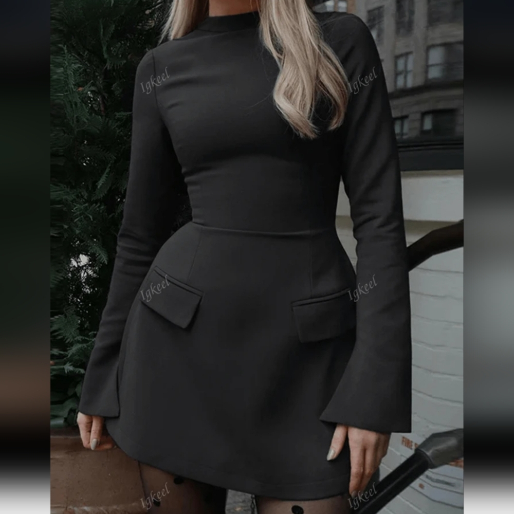 Shein black long sleeve minidress, medium/6 NIB